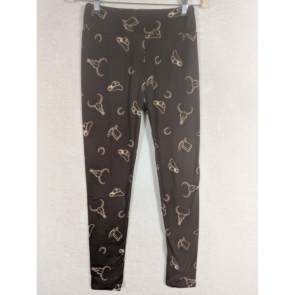 NEW LuLaRoe Leggings Women's One Size Brown Western Cowboy Boot Hat Skull Print